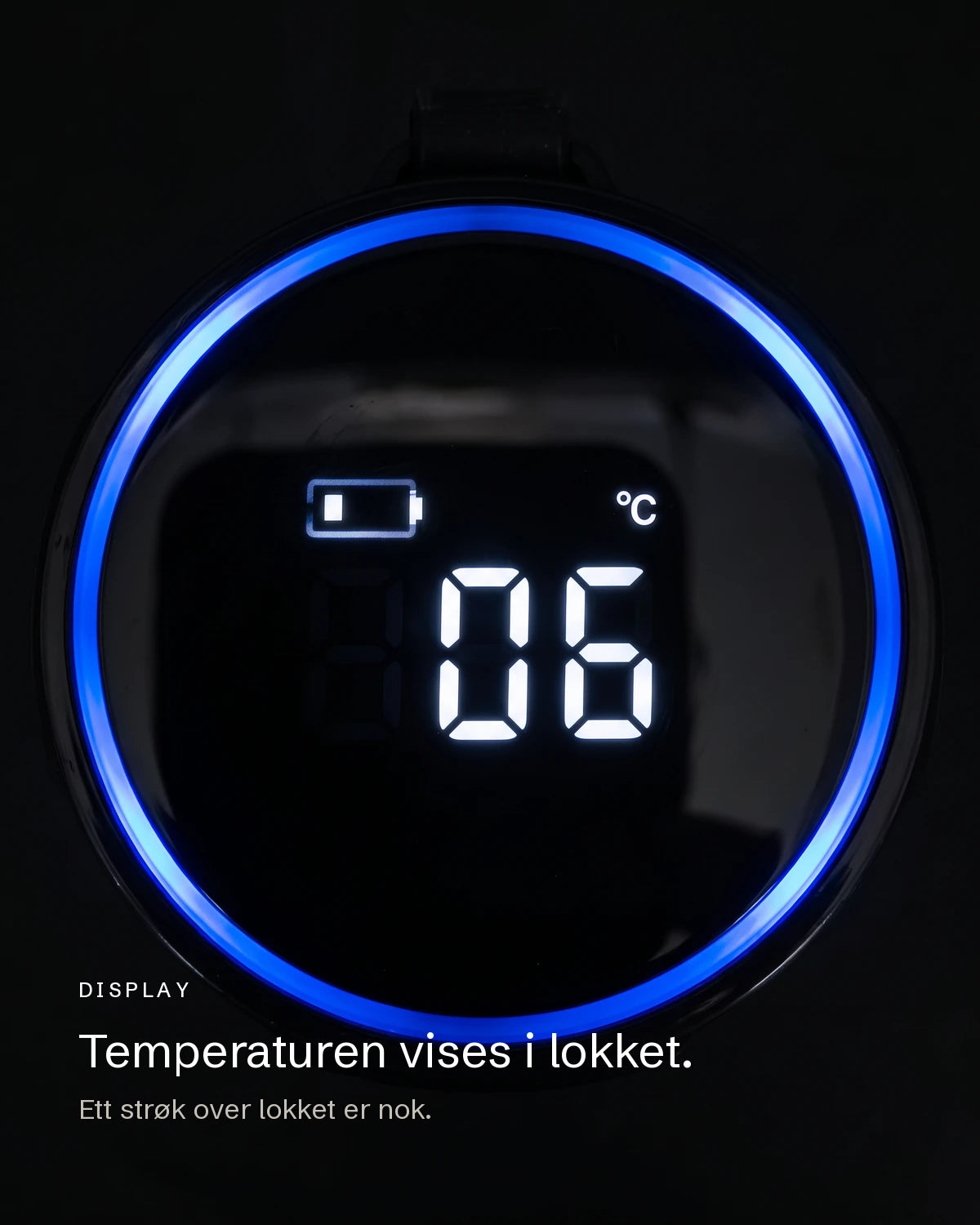 Temperaturdisplayet i lokket på Biohack Smart Bottle viser vanntemperaturen