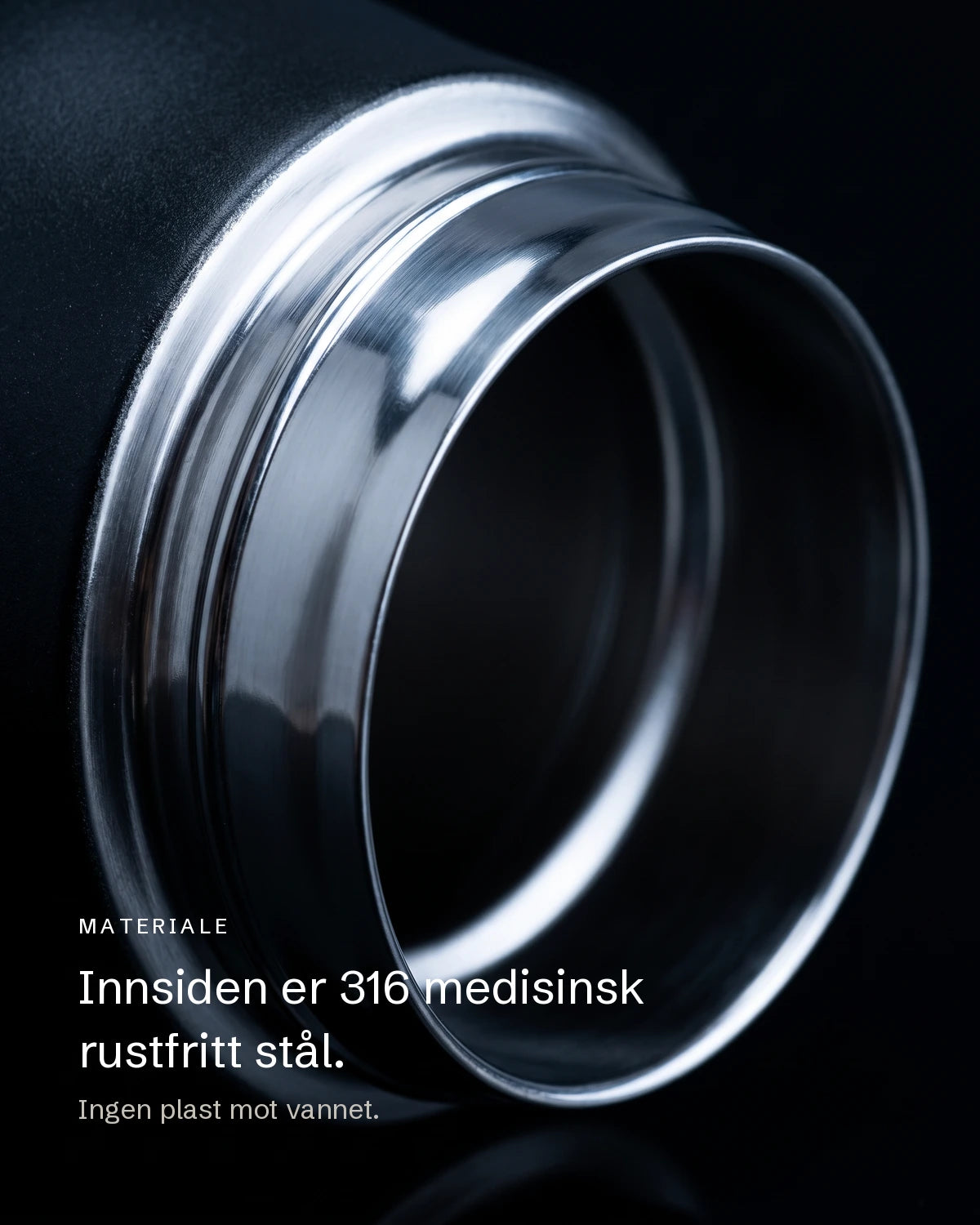 Innsiden av Biohack Smart Bottle er 316 medisinsk rustfritt stål, ingen plast mot vannet