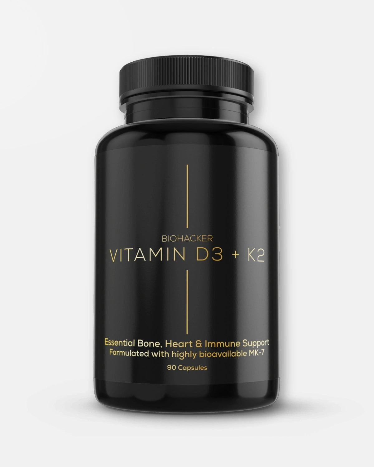 Biohacker Vitamin D3 + K2 kosttilskudd, 90 kapsler, vegansk, med MK-7