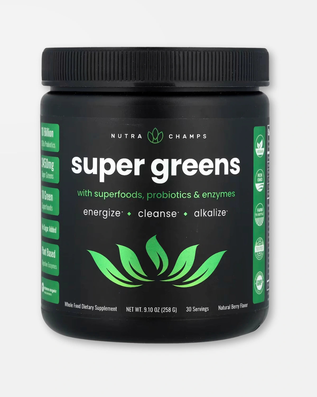 Super Greens med supermat, probiotika og enzymer - 258g